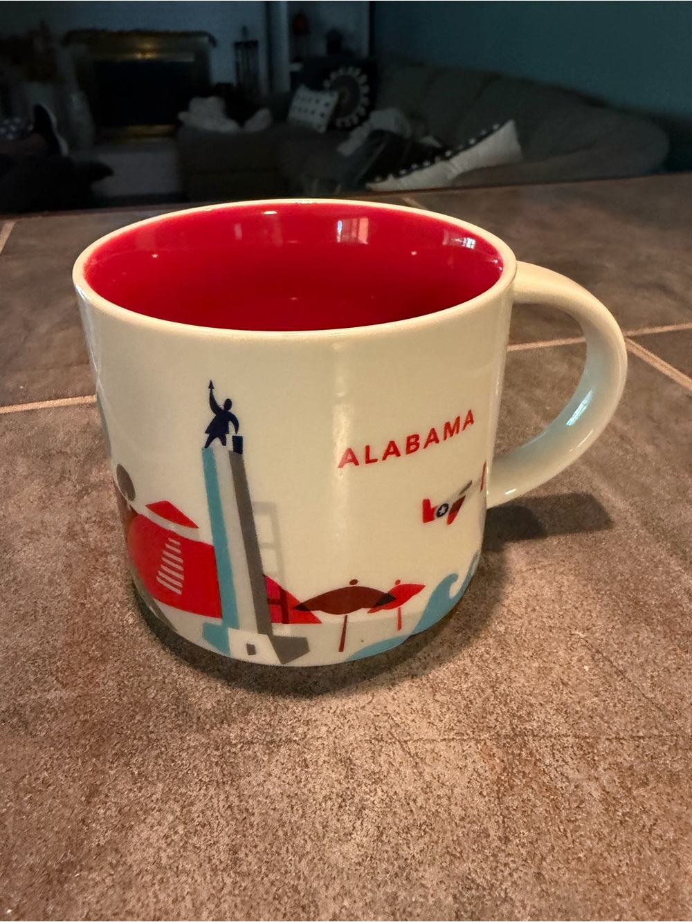 Starbucks Alabama Ceramic Mug with Red Interior and Multi-Color Graphics